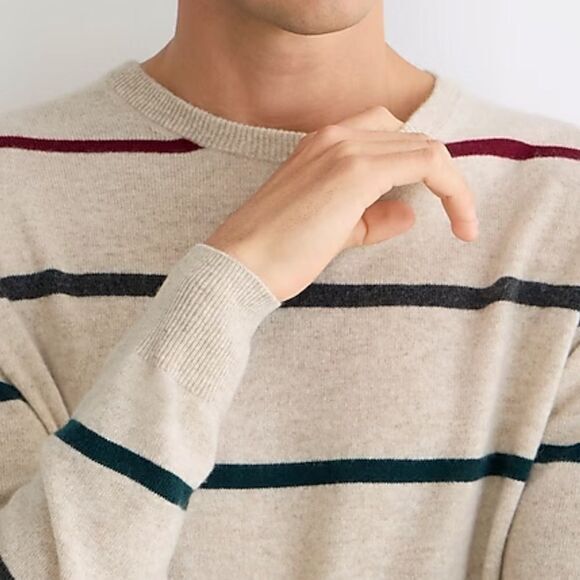 NEW J. Crew men's Cashmere sweater in stripe, Hthr Birch Multi Stripe,‎ XL - Picture 3 of 16